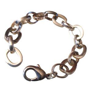 Chunky Oval Link Chain Bracelet Lobster Closure Silver Finish Classic Unisex